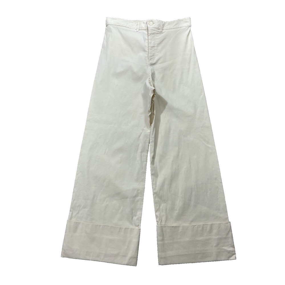 Sea NY Womens Cream Classic Cuffed Pants Wide Leg High Rise Cropped Linen Blend